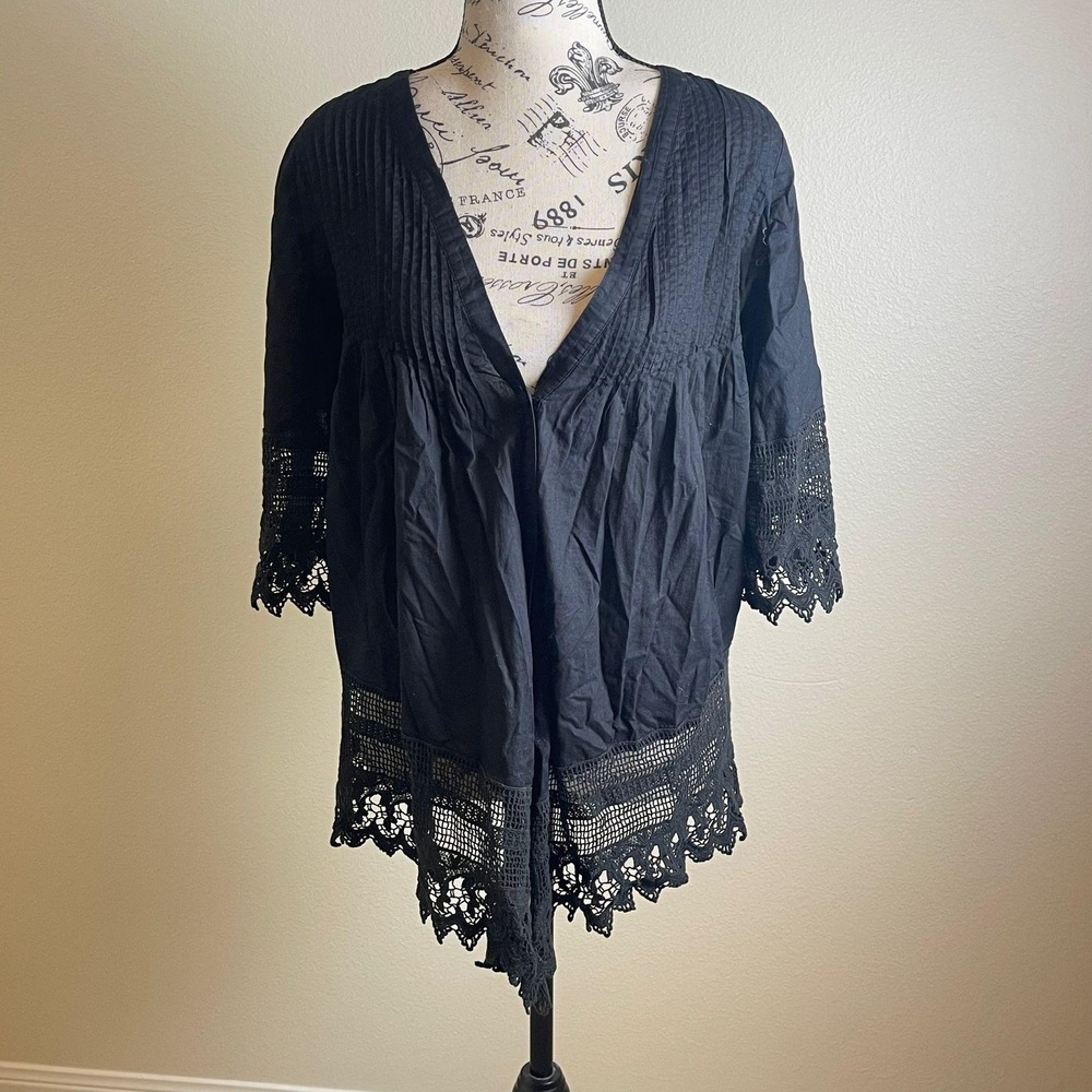 Ivy Jane Black Cotton Crochet‎ Lace Kimono Cardigan Top Women's M